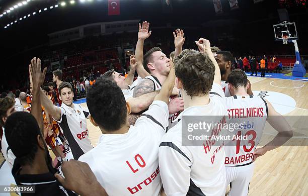 Players of Brose Bamberg celebrate victory during the 2016/2017 Turkish Airlines EuroLeague Regular Season Round 15 game between Galatasaray Odeabank...