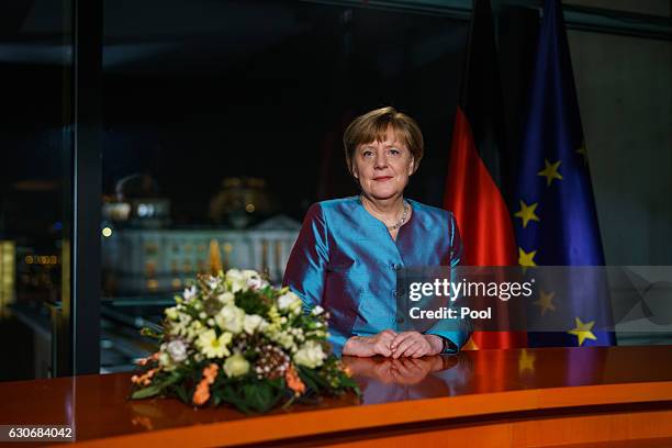 German Chancellor Angela Merkel delivers her New Year's Speech on December 30, 2016 in Berlin, Germany.