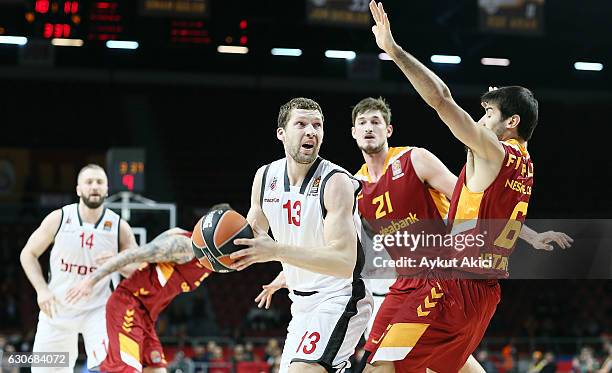 Janis Strelnieks, #13 of Brose Bamberg in action during the 2016/2017 Turkish Airlines EuroLeague Regular Season Round 15 game between Galatasaray...