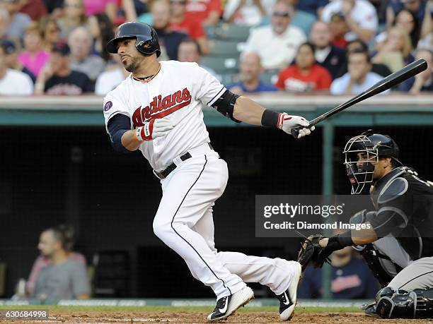 Thirdbaseman Mike Aviles of the Cleveland Indians bats during a game against the Chicago White Sox on July 23, 2015 at Progressive Field in...