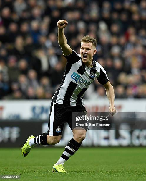 Newcastle player Matt Ritchie celebrates his opening goal during the Sky Bet Championship match between Newcastle United and Nottingham Forest at St...