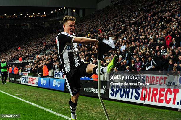 Matt Ritchie of Newcastle United celebrates after scoring the opening goal during the Sky Bet Championship match between Newcastle United and...