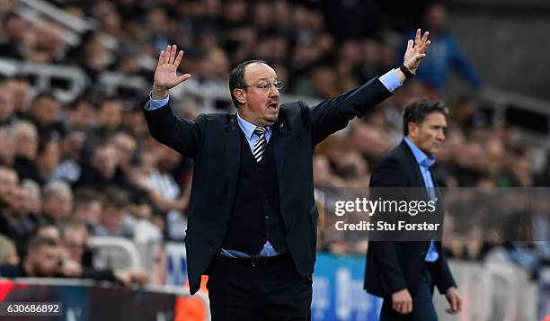 Newcastle manager Rafa Benitez reacts during the Sky Bet Championship match between Newcastle United and Nottingham Forest at St James' Park on...