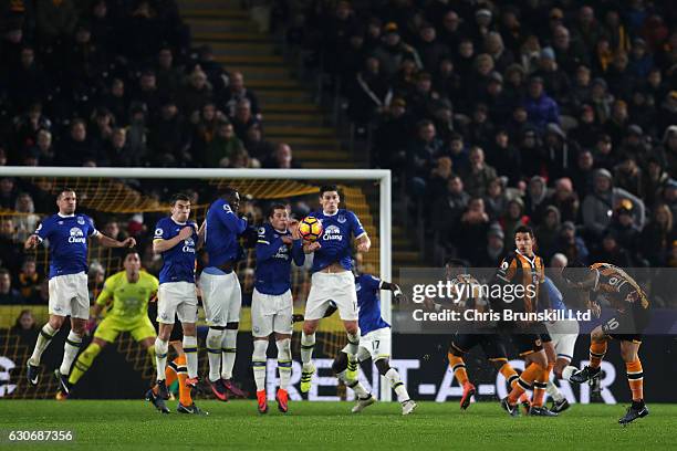 Robert Snodgrass of Hull City scores his team's second goal during the Premier League match between Hull City and Everton at KC Stadium on December...