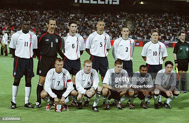 The England football team prior to the World Cup Qualifying match between Greece and England in Athens on 6th June 2001. England won 2-0. Back row,...