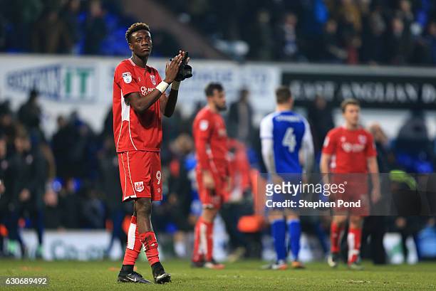 Tammy Abraham of Bristol City leaves the field dejected after the Sky Bet Championship match between Ipswich Town and Bristol City at Portman Road on...