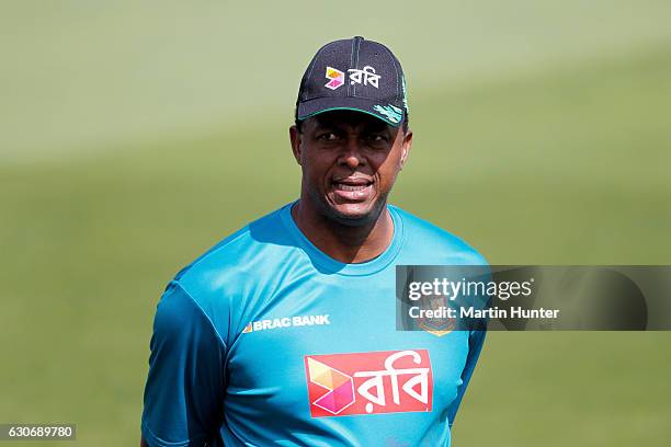 Courtney Walsh, Bangladesh bowling coach & former West Indies cricket captain looks on prior to the third One Day International match between New...