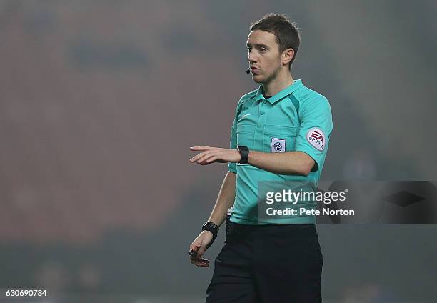 Referee Ben Toner in action during the Sky Bet League One match between Milton Keynes Dons and Swindon Town at StadiumMK on December 30, 2016 in...