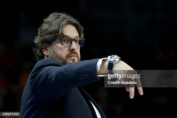 Head coach of Brose Bamberg, Andrea Trinchieri reacts during Euroleague basketball match between Galatasaray Odeabank and Brose Bamberg at Abdi...