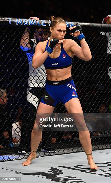 Ronda Rousey prepares to face Amanda Nunes of Brazil in their UFC women's bantamweight championship bout during the UFC 207 event at T-Mobile Arena...