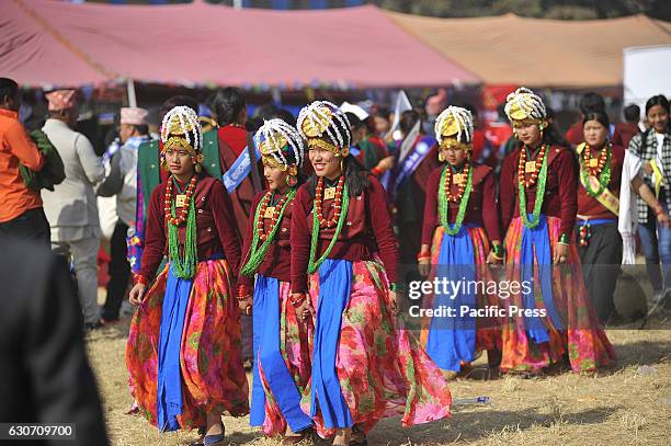 Nepalese Gurung woman wearing traditional attire during the celebration of Tamu Lhosar or Losar at Kathmandu, Nepal on Friday, December 30, 2016....