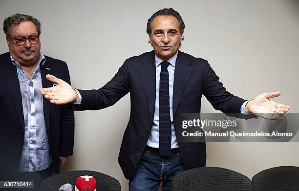 Cesare Prandelli speaks to the media following his resignation as head coach of the Valencia CF at Hotel Melia on December 31, 2016 in Valencia,...