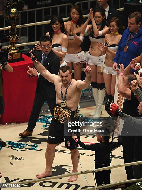 Mirko Cro Cop of Croatia celebrates his TKO victory in the Final bout against Amir Aliakbari of Iran during the RIZIN Fighting World GP 2016 final...