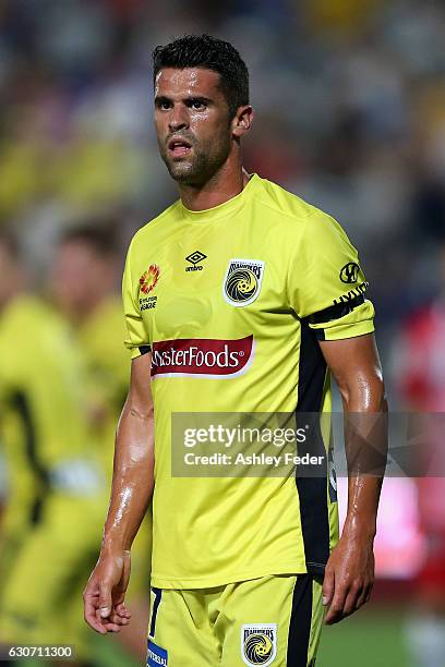 Fabio Ferreira of the Mariners waits in goal for a free kick during the round 13 A-League match between the Central Coast Mariners and Melbourne City...