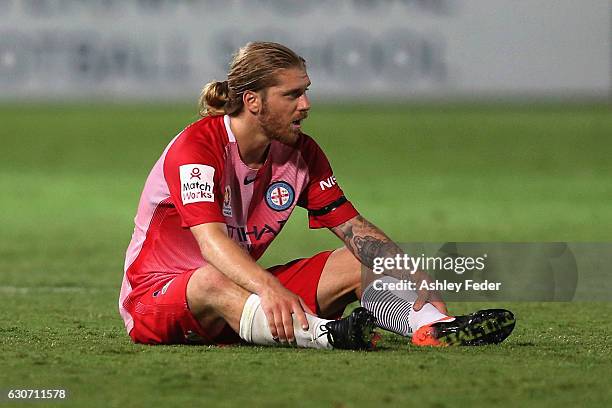 Luke Brattan of Melbourne City looks dejected after drawing to Central Coast Mariners during the round 13 A-League match between the Central Coast...