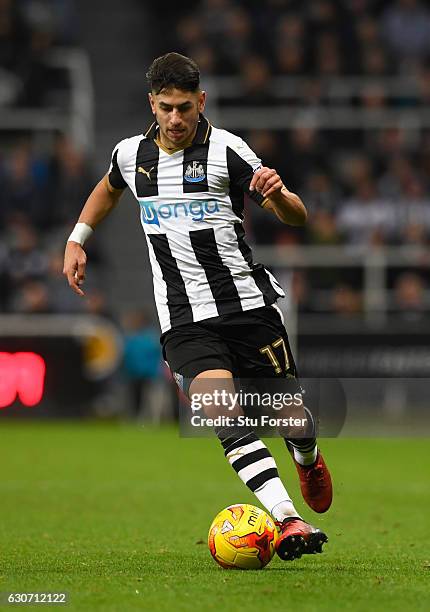 Ayoze Perez in action during the Sky Bet Championship match between Newcastle United and Nottingham Forest at St James' Park on December 30, 2016 in...