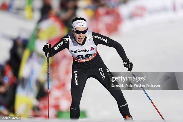 Heidi Widmer of Switzerland competes during the women's Sprint F race on December 31, 2016 in Val Mustair, Switzerland.