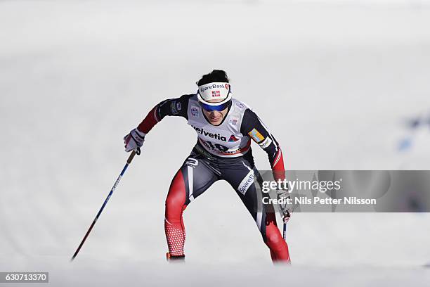 Heidi Weng of Norway competes during the women's Sprint F race on December 31, 2016 in Val Mustair, Switzerland.