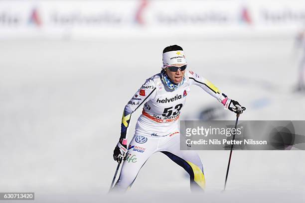 Maria Rydqvist of Sweden competes during the women's Sprint F race on December 31, 2016 in Val Mustair, Switzerland.