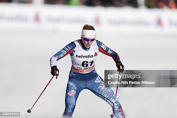 Kikkan Randall of USA competes during the women's Sprint F race on December 31, 2016 in Val Mustair, Switzerland.