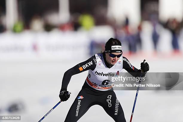 Nathalie von Siebenthal of Switzerland competes during the women's Sprint F race on December 31, 2016 in Val Mustair, Switzerland.