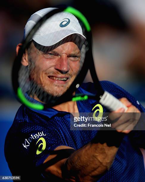 David Goffin of Belgium in action against Rafeal Nadal of Spain during the Final match of the Mubadala World Tennis Championship at Zayed Sport City...