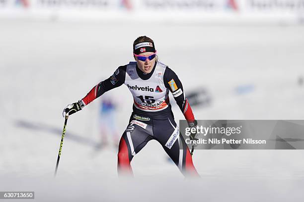 Ragnhild Haga of Norway competes during the women's Sprint F race on December 31, 2016 in Val Mustair, Switzerland.