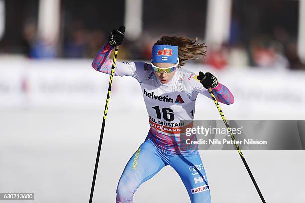 Laura Mononen of Finland competes during the women's Sprint F race on December 31, 2016 in Val Mustair, Switzerland.