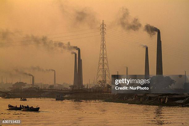 Air pollution is a common sight in Narayangonj, Bangladesh on 31 December 2016. Specially brickfields chimney causes the most pollution. At the time...