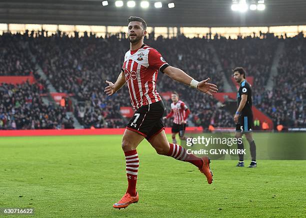 Southampton's Irish striker Shane Long celebrates scoring his team's first goal during the English Premier League football match between Southampton...