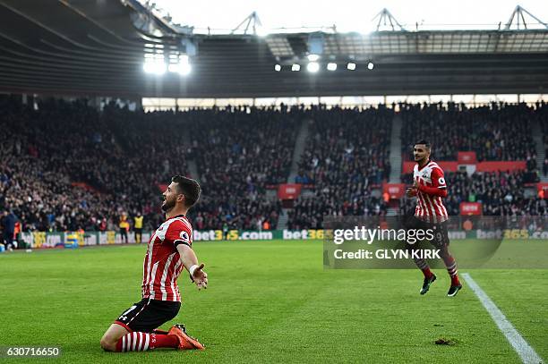 Southampton's Irish striker Shane Long celebrates scoring his team's first goal during the English Premier League football match between Southampton...