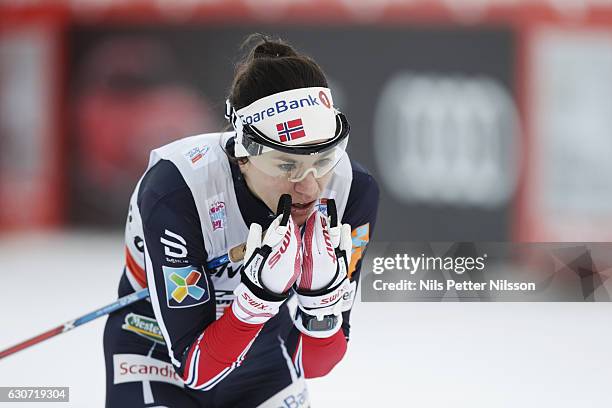 Heidi Weng of Norway during the women's Sprint F race on December 31, 2016 in Val Mustair, Switzerland.