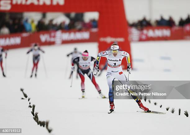 Stina Nilsson of Sweden competes during the women's Sprint F race on December 31, 2016 in Val Mustair, Switzerland.