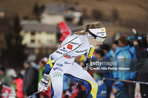 Stina Nilsson of Sweden competes during the women's Sprint F race on December 31, 2016 in Val Mustair, Switzerland.