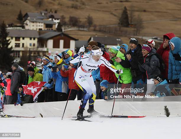 Maria Nordstrom of Sweden competes during the women's Sprint F race on December 31, 2016 in Val Mustair, Switzerland.