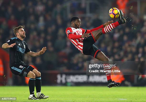 Cuco Martina of Southampton clears the ball during the Premier League match between Southampton and West Bromwich Albion at St Mary's Stadium on...