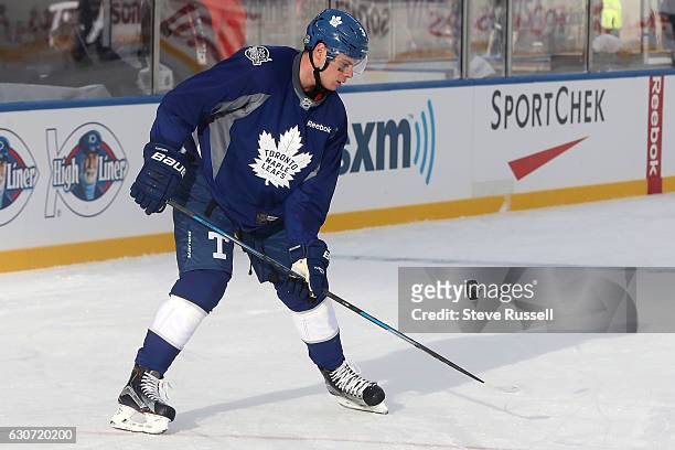 Toronto Maple Leafs center Auston Matthews as the Toronto Maple Leafs practice on the eve of the Centennial Practice at Exhibition Stadium in...