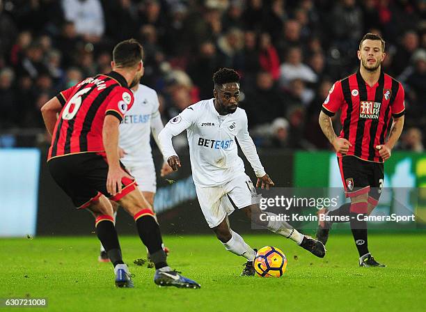 Swansea City's Nathan Dyer during the Premier League match between Swansea City and AFC Bournemouth at Liberty Stadium on December 31, 2016 in...