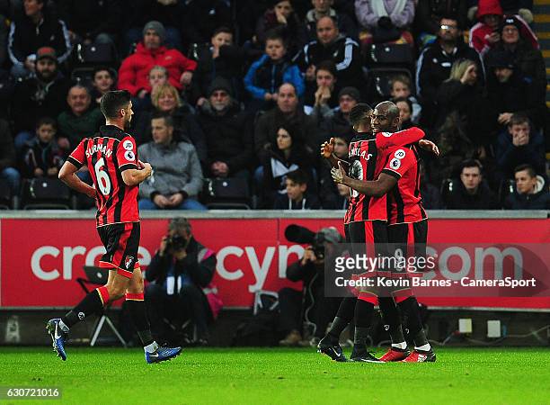 Bournemouth's Benik Afobe celebrates scoring his sides first goal during the Premier League match between Swansea City and AFC Bournemouth at Liberty...