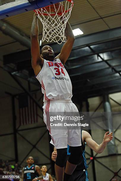Terrence Jennings of the Grand Rapids Drive dunks the ball against the Greensboro Swarm at The DeltaPlex Arena on December 30, 2016 in Grand Rapids,...