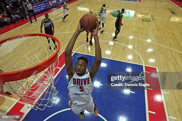 Chris Horton of the Grand Rapids Drive dunks the ball against the Greensboro Swarm at The DeltaPlex Arena on December 30, 2016 in Grand Rapids,...