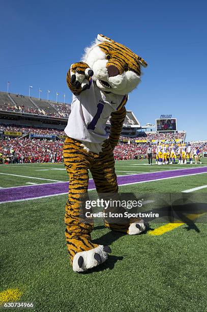 The LSU mascot Mike during the Citrus Bowl game between the Louisville Cardinals and the LSU Tigers on December 31 at Camping World Stadium in...