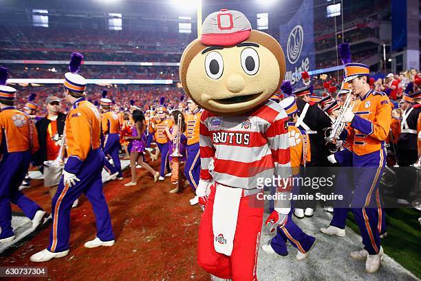 Ohio State Buckeyes mascot Brutis Buckeye performs prior to the start of the 2016 PlayStation Fiesta Bowl against the Clemson Tigers at University of...