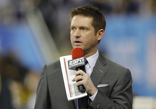 Radio personality Todd McShay prior to the start of the Chick-fil-A Peach Bowl game between the Alabama Crimson Tide and the Washington Huskies on...
