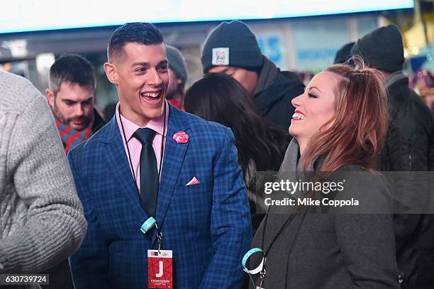 Jason Carrion and Cortney Hendrix of Married At First Sight, Season 1 attend The FYI Network presents, "Kiss Bang Love" during New Years Eve in Times...