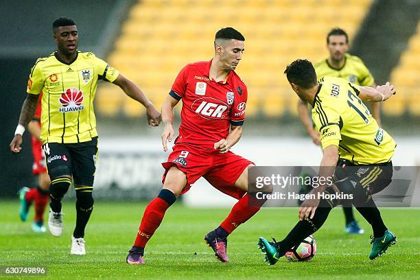 Sergio Guardiola of Adelaide United in action during the round 13 A-League match between Wellington Phoenix and Adelaide United at Westpac Stadium on...