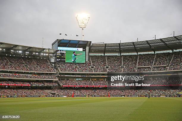 General view as fans in the crowd enjoy the atmosphere during the Big Bash League match between the Melbourne Stars and Melbourne Renegades at...