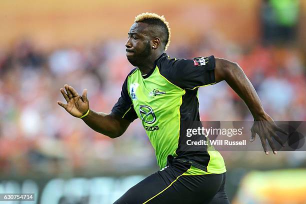 Andre Russell of the Thunder fields during the Big Bash League match between the Perth Scorchers and Sydney Thunder at WACA on January 1, 2017 in...