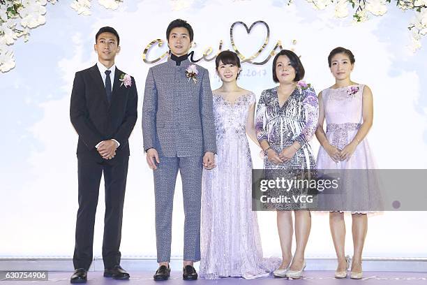 Chinese table tennis player Liu Shiwen attends the wedding ceremony of Taiwanese table tennis player Chiang Hung-chieh and Japanese table tennis...