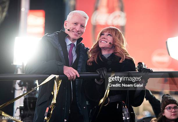 Anderson Cooper and Kathy Griffin host 'New Year's Eve Live' on CNN during New Year's Eve 2017 in Times Square on December 31, 2016 in New York City.